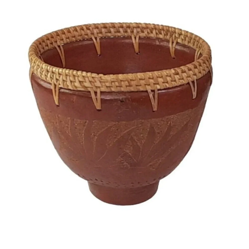 Earthenware Carved Bowl Animal Trees Brown‎ Reddish Decorative Wicker Acc…